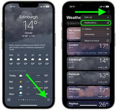 Cómo recibir notificaciones de clima severo en el iPhone 14