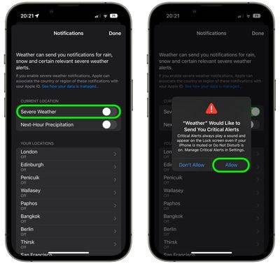 Cómo recibir notificaciones de clima severo en iPhone14plus