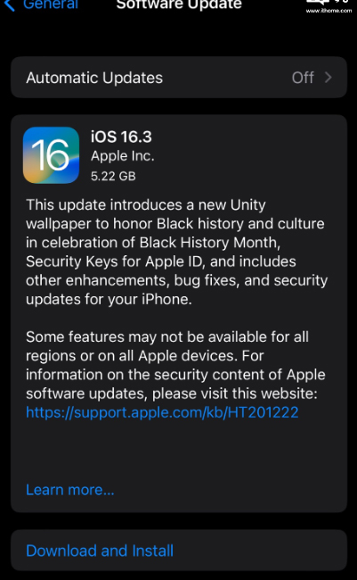 How much memory is required for iOS 16.3 RC update