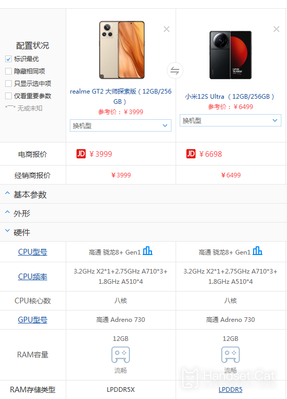 Realme GT2 Master Discovery EditionとXiaomi Mi 12SUltraはどちらが優れていますか?